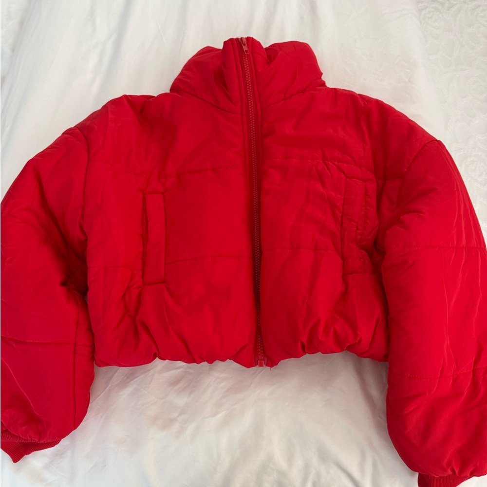 Women’s Red Cropped Puffer Jacket